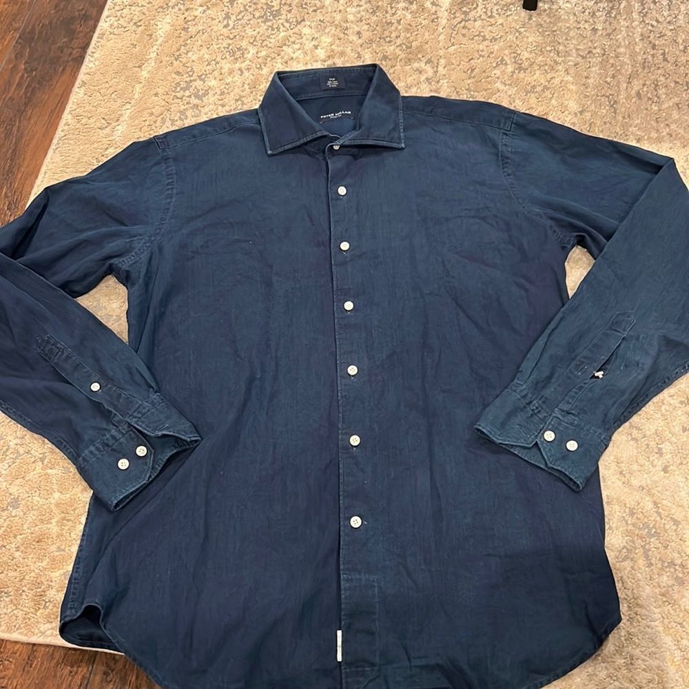 Peter Millar Collection Shirt Dark Blue Button down Long Sleeve Mens‎ size L